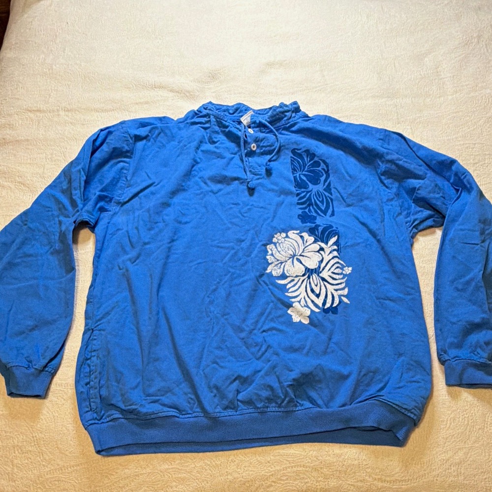 Crazy Shirts Men's Blue Hawaii Dyed Blue Lightweight Graphic Pullover Hoodie XL